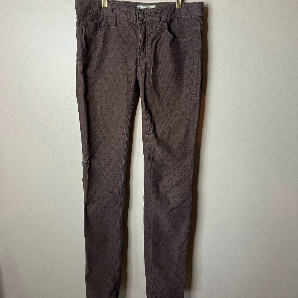 Mid-rise Free People Corduroy Floral Pants | Brown Corduroy Pants